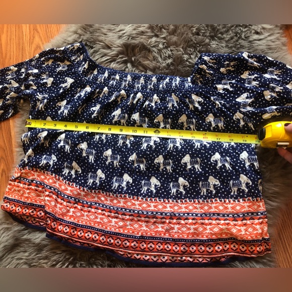 Navy & Orange on/off shoulder elephant print top - Picture 9 of 9